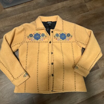 Icelandic Design Vintage Jacket L Wool Sunshine Flower Embroidered