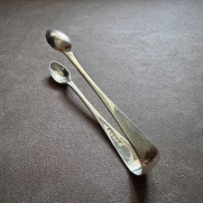 PAIR OF VINTAGE HB&HS EP ENGLAND ART DECO EPNS SILVER PLATE SUGAR TONGS CUTLERY