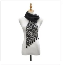Demdaco Black and White Pull Through Scarf Super Soft Abstract Design 
