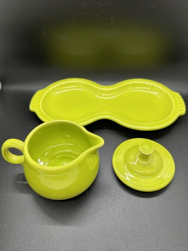 Vintage Fiesta Ware Bright Lime Green Base, Creamer & Lid Only (No Sugar Bowl) - Imagen 7 de 15