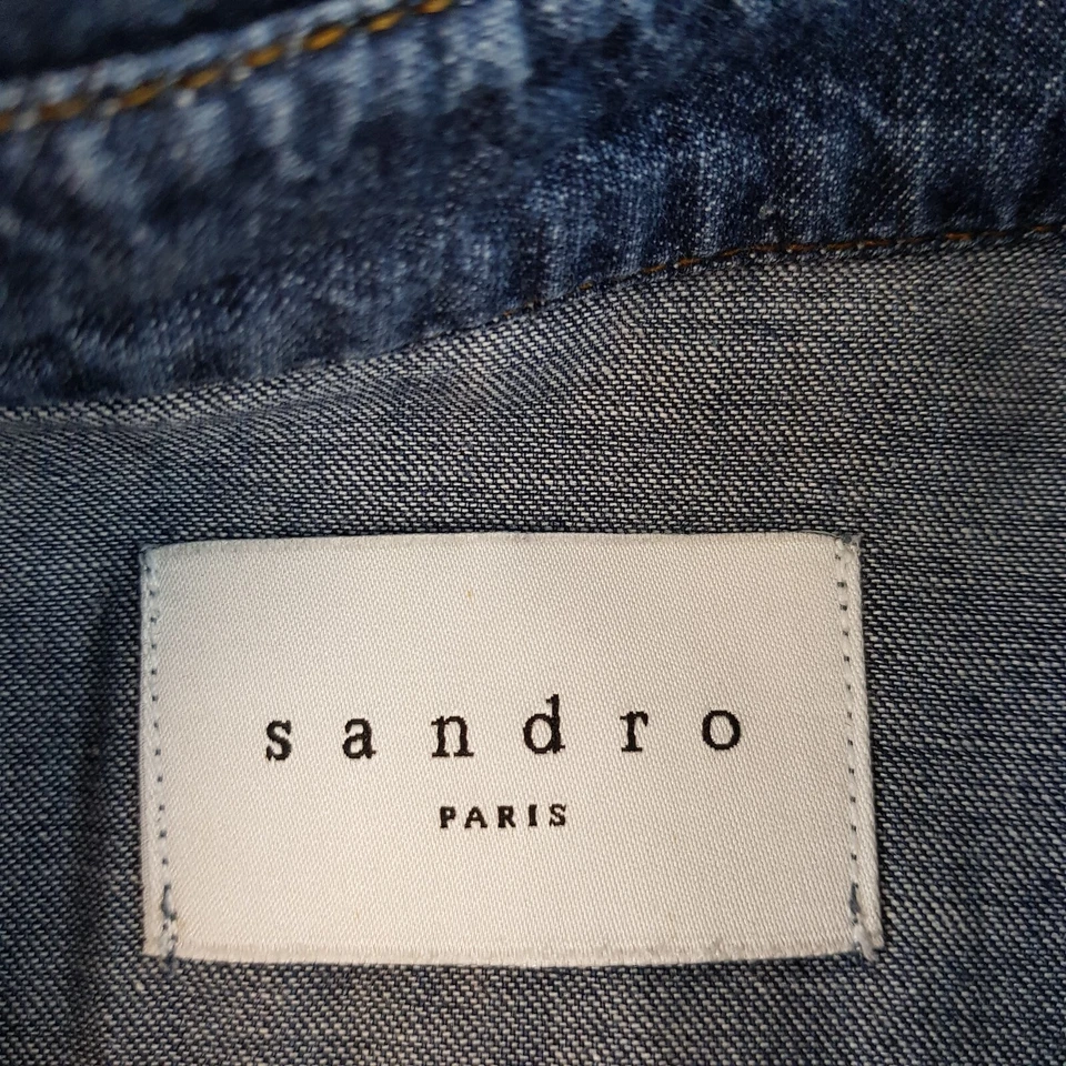 Sandro Mens Shirt Small Blue Denim Pearlsnap Western Cowboy Paris Pockets - Image 4 of 4