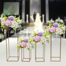 4PCS Gold Flower Stand Rectangular Rack Set For Wedding Table Centerpieces Decor