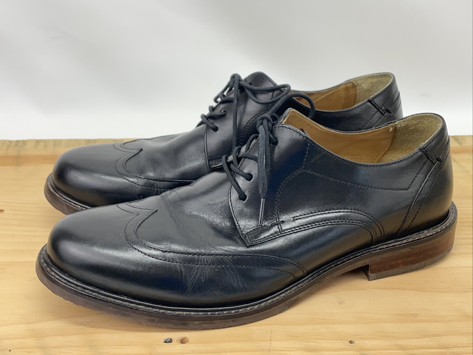 SAOLA Scarpe eleganti da uomo 10 5 W Johnston & Murphy in pelle nera serie firmata punta alare