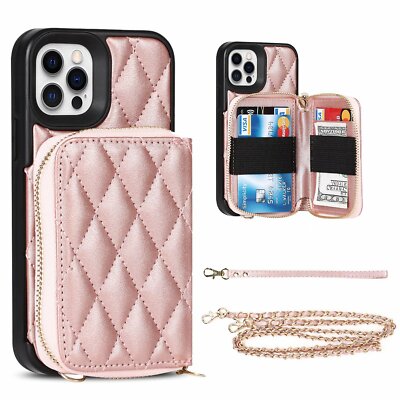 For iPhone 13/13 Pro Max/12/11 PU Leather Crossbody Wallet Case Shockproof Cover