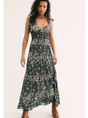 NWOT FREE PEOPLE Lets Smock About It Floral Printed Strappy Maxi Slip Dress  L | eBay
