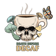 Death Before Decaf Skeleton Sticker Decal