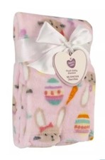 Parents Choice NWT WALMART Pink Plush Baby Blanket 30" 36" Bunnys Carrots EASTER