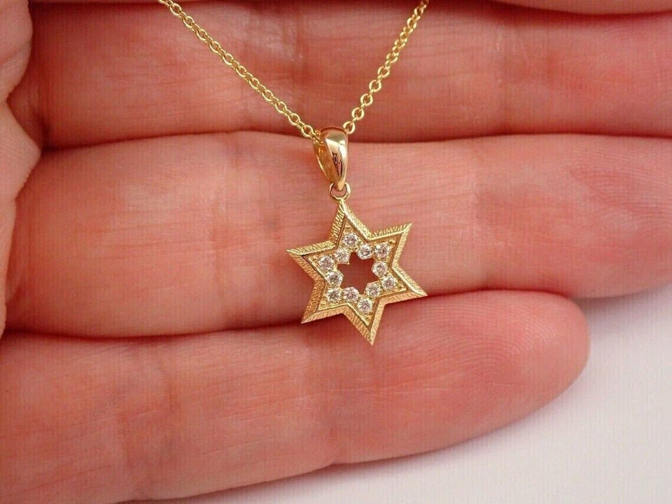 Кулон с настоящей муассанитовой звездой круглой огранки 2 карата покрытие желтым золотом 14 карат - Изображение 3 из 3