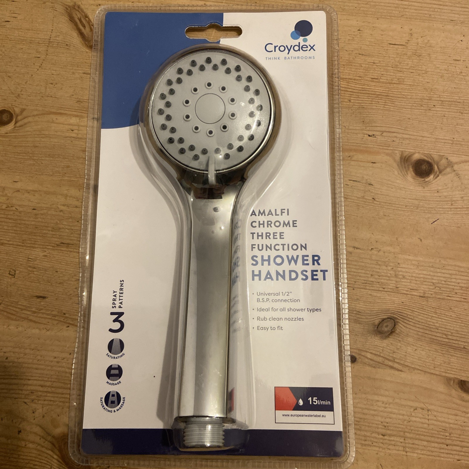 Croydex Amalfi Three Function Shower Head Handset Chrome