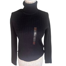 NWT Anne Klein Black Cable Knit Turtleneck Sweater Women  s Large  Classic Chic