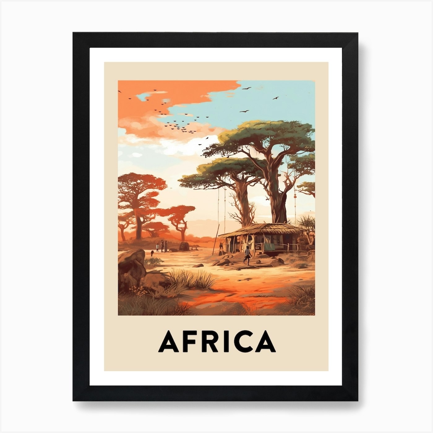 Vintage Africa Travel Poster Art Framed Canvas Wall Decor