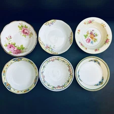 6 Vtg Mismatched China BERRY Bowls Fruit Dessert Floral Gold Pink Blue