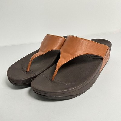 Fitflop Lulu hellbraune Leder-Zehenstegsandalen UK-Größe 5 EU 38 Riemen-Flip-Flop