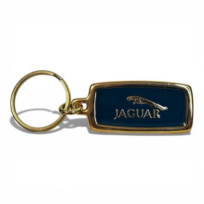 Vintage 1970s Jaguar Blue Enamel Keychain By CARRIERS USA Gold Tone Rare