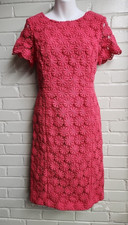 Talbots Coral Pink Floral Lace Overlay Classic Sheath Dress Size 6