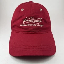 Budweiser Adjustable Baseball Hat, Red, Cap, Hook And Loop, Embroidered Logo