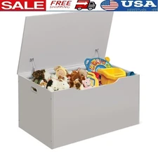 Toy Storage Box W/ Safety Hinges Flat Bench Design Kids Room Organizer New