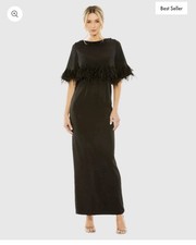 MAC  Duggal 11787 Sz 8 Quarter Sleeve Crystal Neck Feather Gown Black