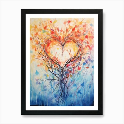 Orange To Blue Gradient Tree Heart  Framed Wall Art Poster Canvas Print Picture