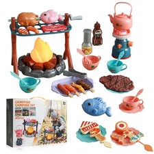 Pretend Play Campfire Toy Set with 45pcs Realistic BBQ Child-size, Multicolor