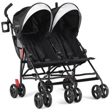 Foldable Twin Baby Double Stroller Ultralight Umbrella Kids Stroller-Black - Col