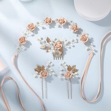 4 PCS Wedding Hair Accessories Pieces Crystal Bridal Pins Rhinestone Pink