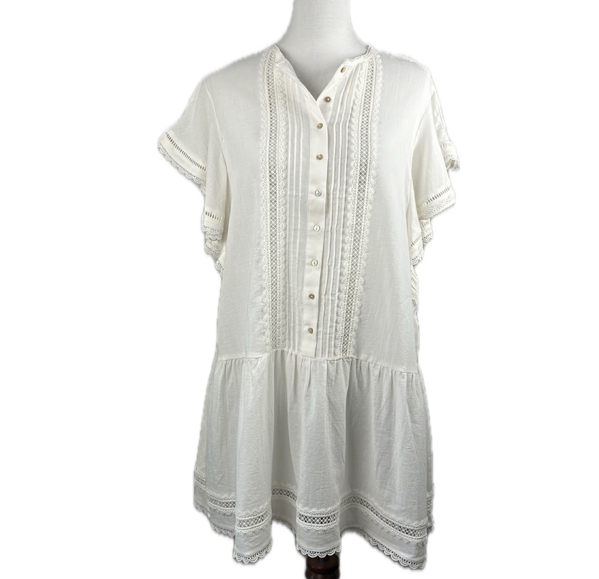 H&M Women’s Tunic Dress Size M Pintucks Lace Oversized Boho Prairie Cottagecore
