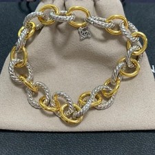 David Yurman Oval 12MM Cable Link Bracelet Silver & 18K Gold 925