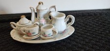 VINTAGE MINIATURE PORCELAIN TEA SET 10 pieces FLOWERS GOLD TRIM MINT CONDITION