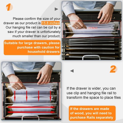 8 Pieces Metal Hanging Divider Rail Clip File 4 Pieces File Cabinet Rails for... - Picture 4 of 7