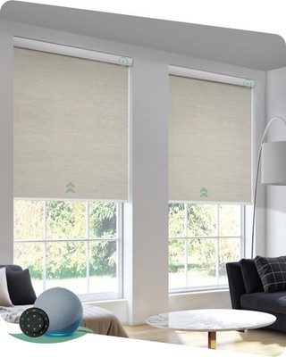 Motorized Blinds with Remote, 100% Blackout Smart Shades Voice Control for Be...