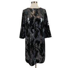 Eliza J Women's Cocktail Dress Size 18W Black and Silver Sequined Velvet Shift