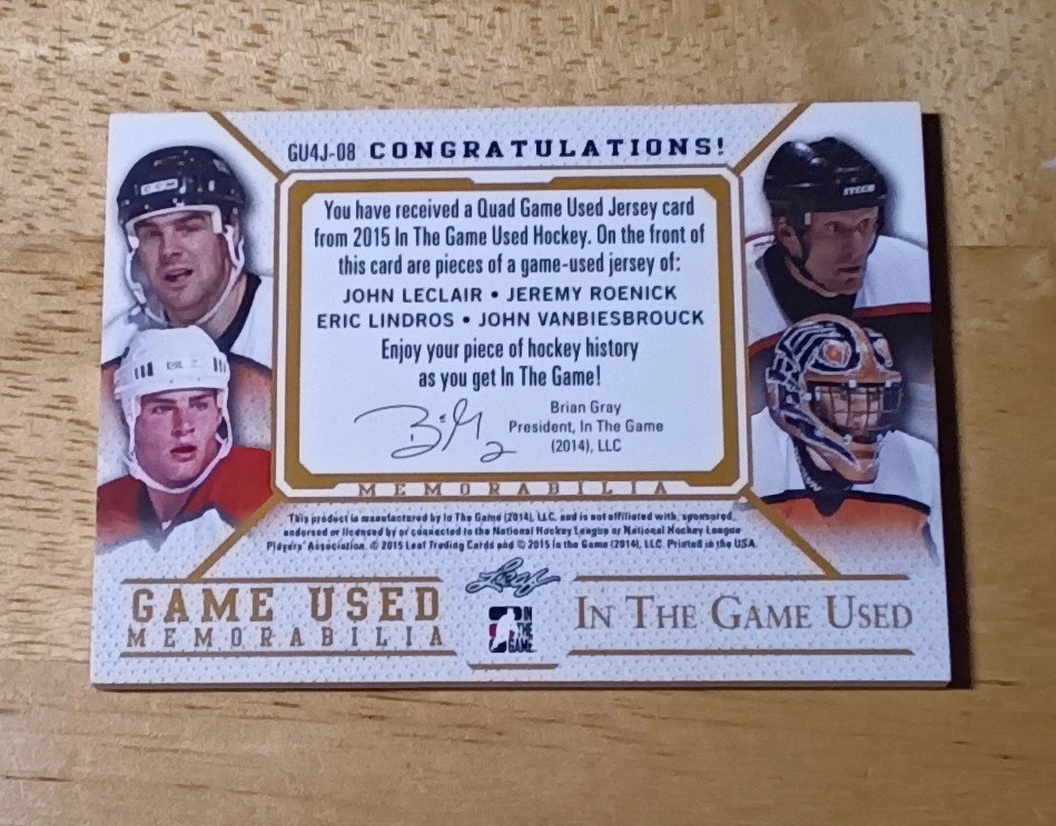 2015-16 Leaf ITG Used Game-Used Memorabilia Quad Patch Flyers  /20 - Image 2 of 3