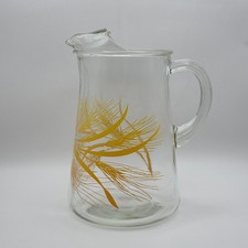 Vintage Golden Wheat Glass Pitcher Ice Lip Mid Century Retro Farmhouse Kitchen