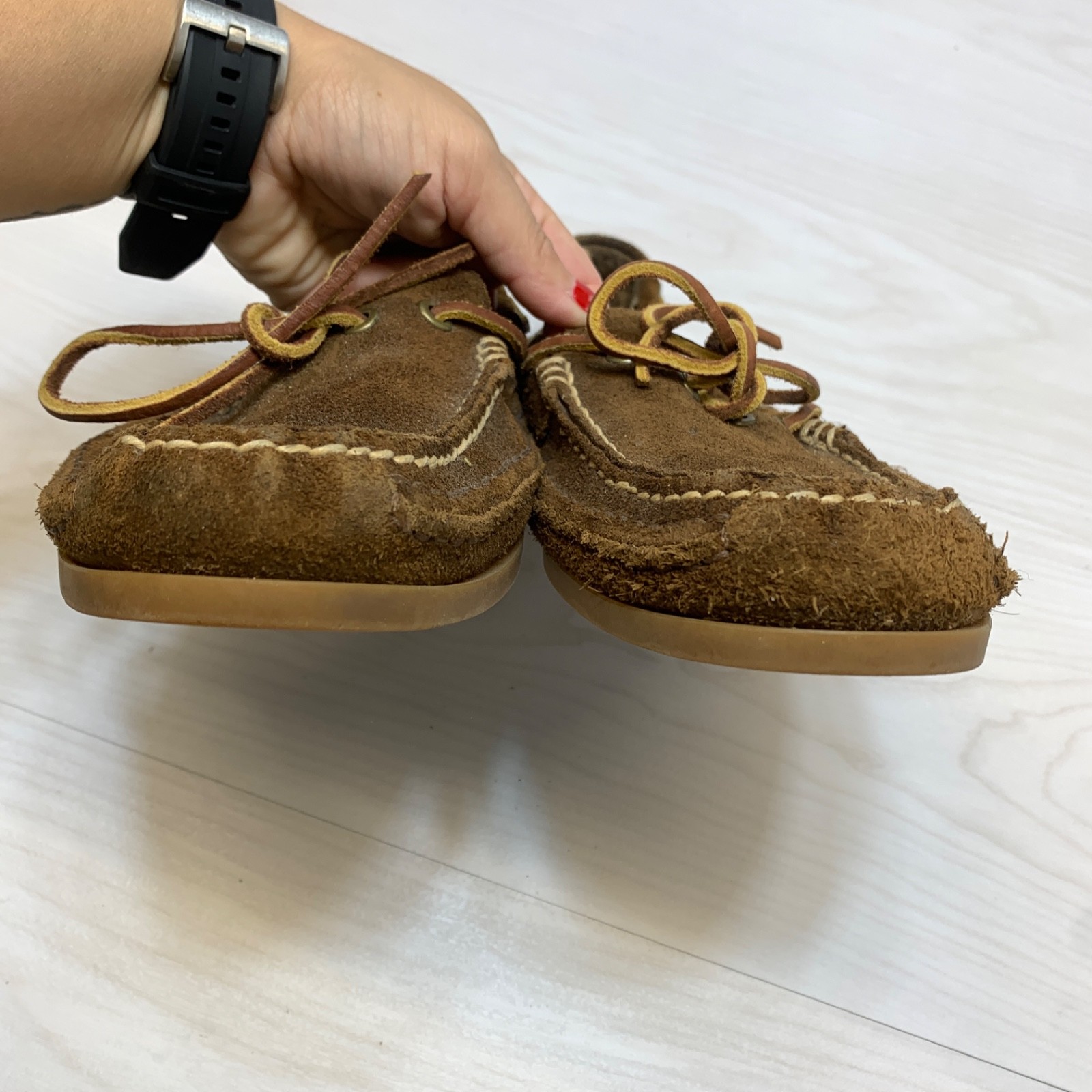 FRYE MENS 11 DARK BROWN MASON TIE MOC CAMP BOAT SHOES SUEDE LOAFERS