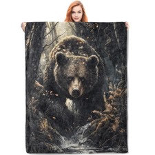 Bear Flannel Blanket, Bear Gifts, Bear-Themed Blanket for Women, Soft Lightwe...