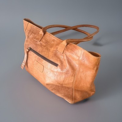 Bed Stu Distressed Dark Light Brown Large Leather Weekender Tote Pristine