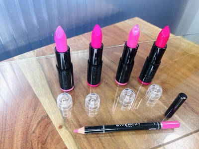 Givenchy 4 X Pink Le Rouge Lipsticks Testers Full Size + Lip Liner Pencil