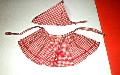 HOMEMADE RED CHECK WRAP SKIRT SCARF CLONE FIT 10'' clothes JILL LMR CIRCLE P