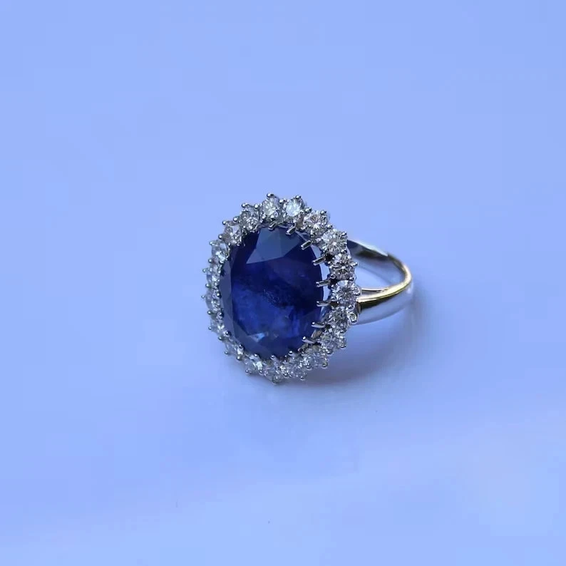 6.10Ct Oval Natural Sapphire &Diamond Solid 14k White Gold Proposal Wedding Ring - Image 3 of 4