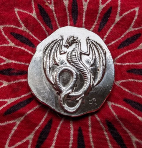 HayleyBug Mint 'retired' 1oz poured Shiny Dragon .999 Silver Mint Condition