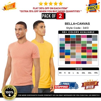 2 Pack Of Bella + Canvas 3413C Unisex Pre-Shrunk TShirt Triblend Stylish T-Shirt