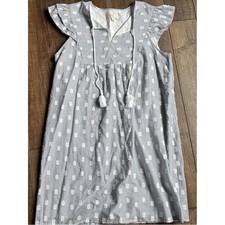 LOFT Blue and White Striped Mini Dress with White Dot Embroidery