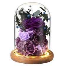 Preserved Deep Purple Rose in Glass Dome - Lasting Floral Gift for Women, Per...
