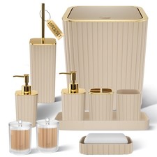 XLHOMO Bathroom Accessories Set - Gorgeous 10PC Beige Bath Set, Beige gold