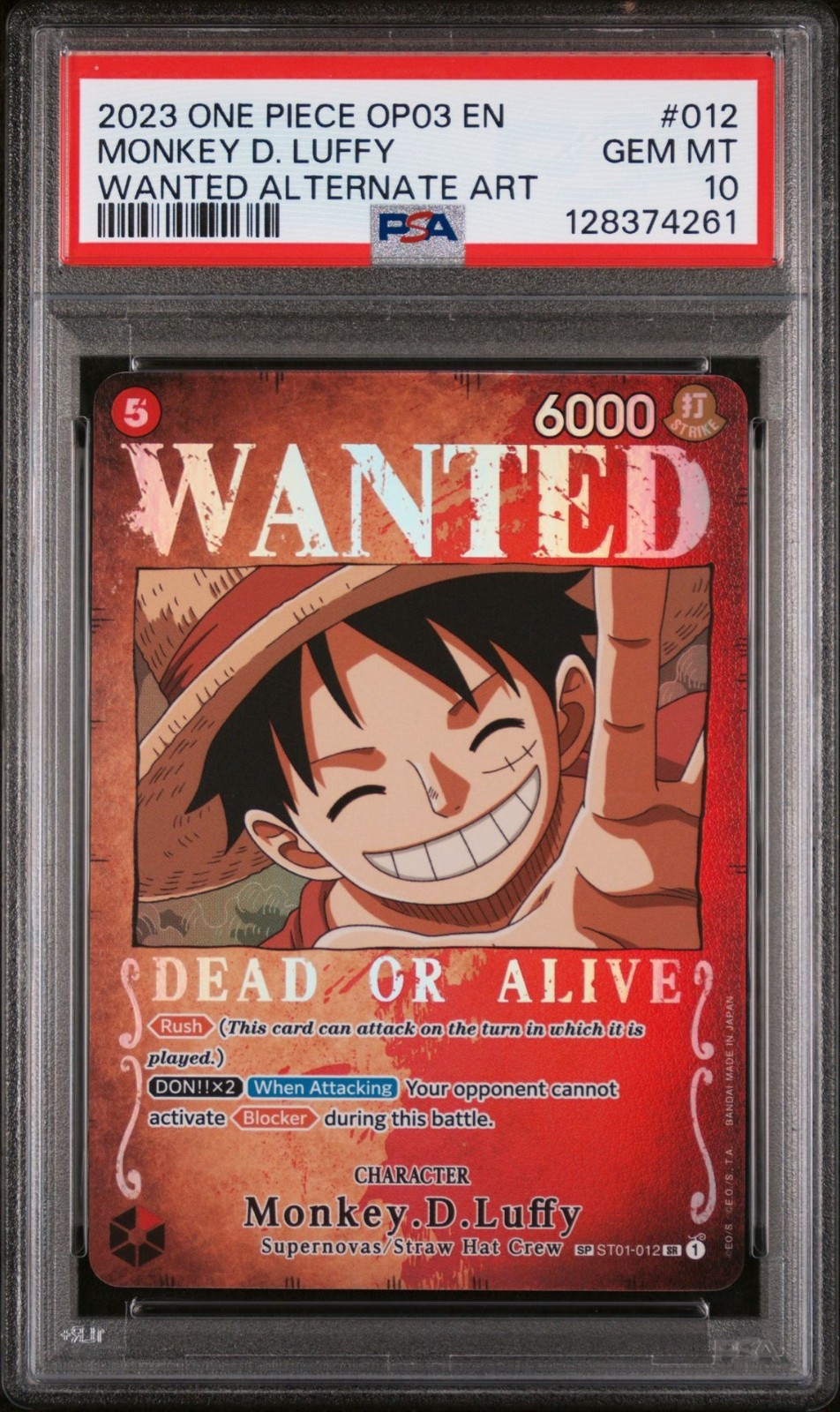 One Piece Monkey D. Luffy Wanted Poster OP03 Pillars of Strength ST01-012 PSA 10