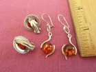 AMBER Vintage Real  Baltic Amber Sterling Silver Clip-On Earrings 925 & 2nd pair — photo 3