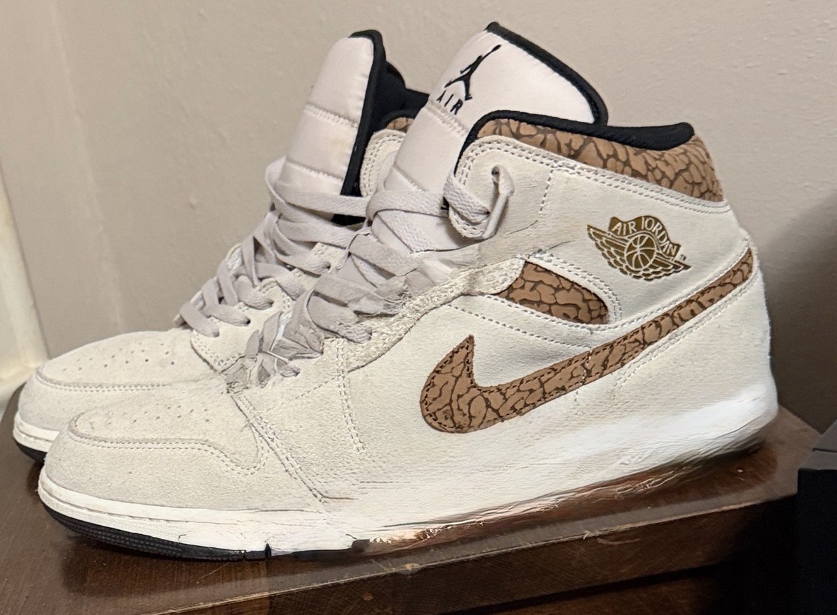 Nike Air Jordan 1 Mid SE Elephant Print Beige Brown Suede Sneakers