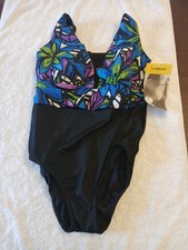 Longitude Women's One Piece Size 14 Blue Floral/Beach Print