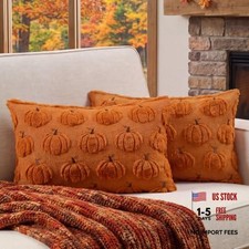 Set of 2 Rust Orange Pumpkin Throw Pillow Covers 12x20 - Rust Orange Pumpkin